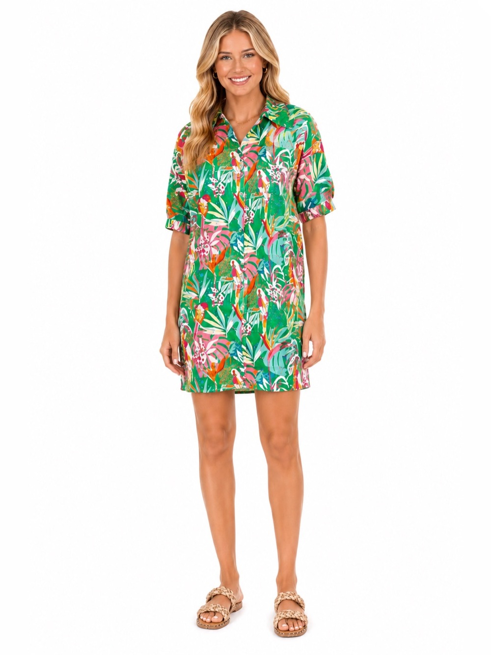 NWT Michelle McDowell Size Small Tropical Button-Front Shirt Dress in